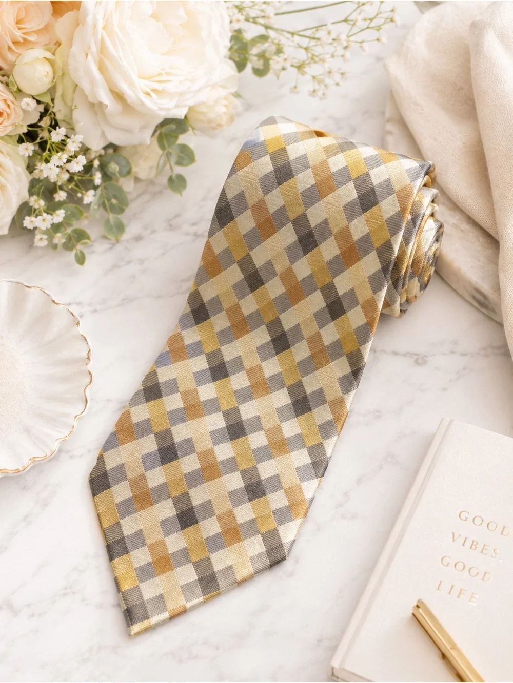 Croft & Barrow Silk Tie Gold Gray Geometric Office Career Neck Tie NWT